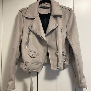 Light gray moto style faux suede jacket